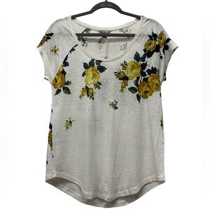 New! Lucky Brand floral short sleeve top blouse, linen blend, ivory, small